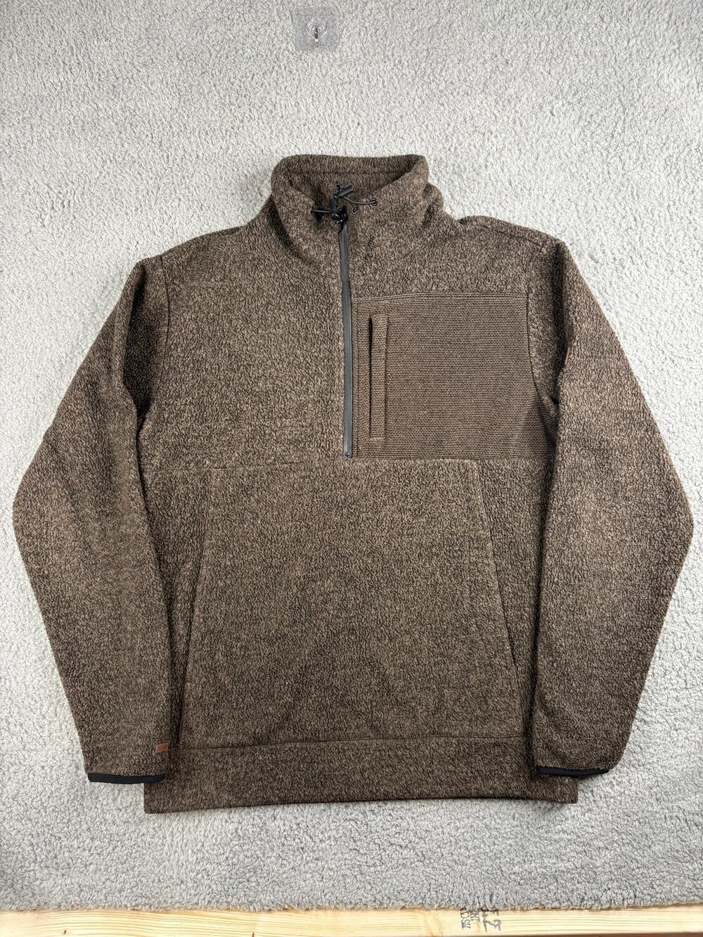 Billabong Boundary Mock Zip Fleece Sweater Men's Large Brown Kangaroo Pocket